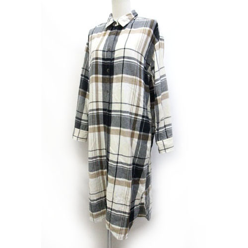 ユニクロ Uniqlo シャツワンピース ロングシャツ チェック柄 長袖 L ベージュ Z レディース 059 ベクトルパーク