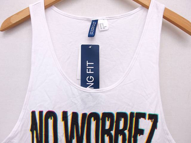 未使用品 エイチ エム H M タグ付 タンクトップ プリント ロング丈 綿 コットン Xs ホワイト 白 C メンズ 059 ベクトルパーク