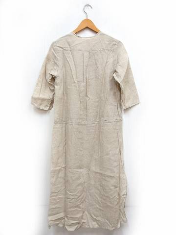 キャピタル Kapital ワンピース 丸首 スリット 七分袖 ロング 前開き リネン S ベージュ C レディース 059 ベクトルパーク