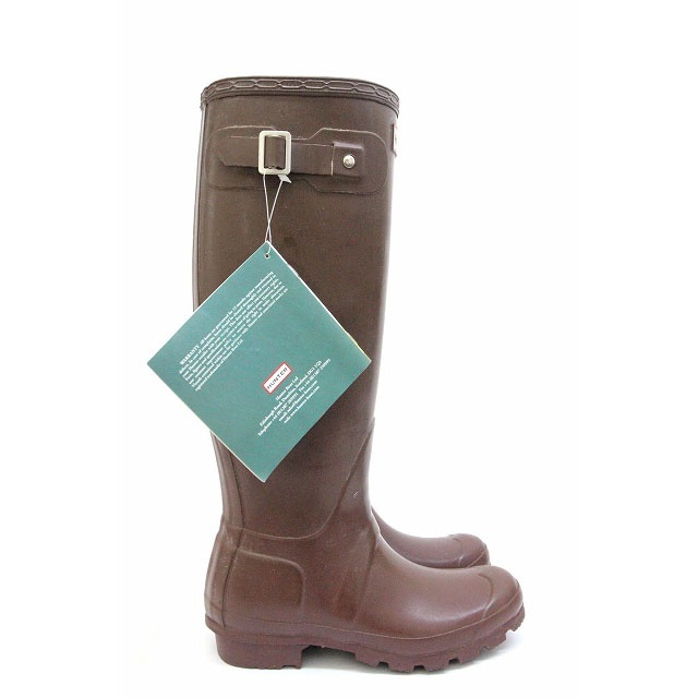 HUNTER ブラウン長靴 ジッパー付き 24㎝ HUNTER ハンター レインブーツ 長靴 ロング丈 ダークブラウン