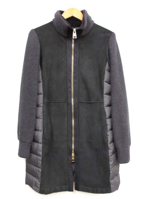 美品 ヘルノ PL0052D ラムスエード レザー ニット切替ダウンコート 40 ヘルノ HERNO PL0052D ラムスエード レザー ニット切替ダウン