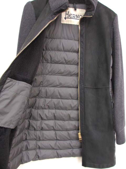 美品 ヘルノ PL0052D ラムスエード レザー ニット切替ダウン