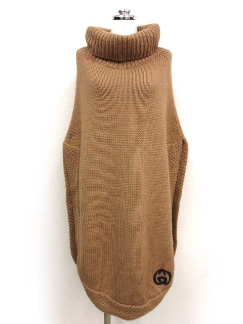 GUCCI - 美品 グッチ 164871 キャメル100％ タートルネック ニット ポンチョ グッチ GUCCI 164871 キャメル100％ タートルネック ニット