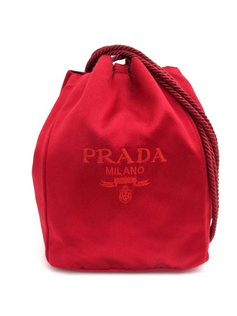 prada サテン 巾着 プラダ PRADA サテン ロゴ刺繍 巾着 ショルダーバッグ