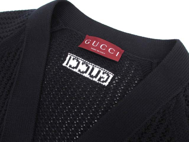 美品 グッチ 24-25AW ウェブ ストライプ コットン ニット カーディガン