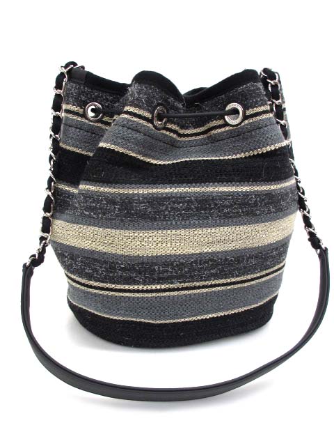シャネル CHANEL A57536 ドーヴィル ストライプキャンバス 巾着バッグ