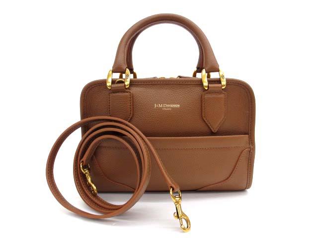 J&M DAVIDSON 肩掛け可 自立 ミア ボストンバッグ ライトブラウン
