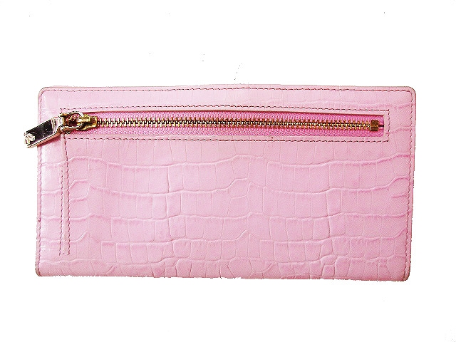アニエスベー agnes b. クロコ 型押し レザー 長財布 ピンク a4