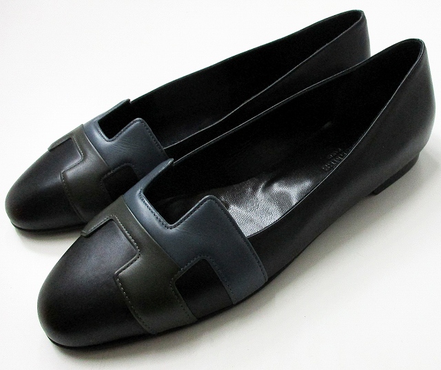 未使用品 エルメス HERMES イタリア製 レザー Hモチーフ ラウンドトゥ  