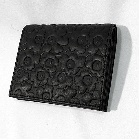 未使用品 マリメッコ marimekko KATRI レザー 花 型押し 三つ折り 財布 