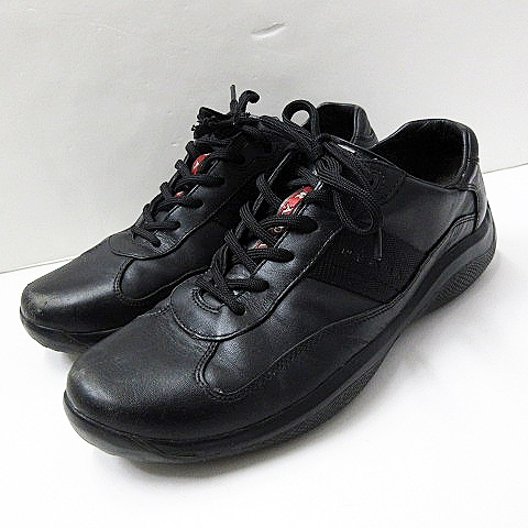 プラダ PRADA 1830 レザー スニーカー 7 1/2 黒 25.5cm ブラック系 