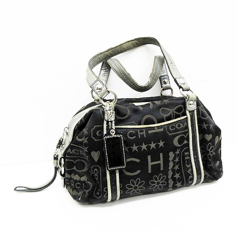 コーチ COACH F15710 バンダナ グリッター サッチェル ハンドバッグ 黒 