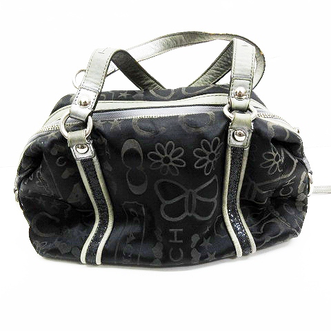コーチ COACH F15710 バンダナ グリッター サッチェル ハンドバッグ 黒 