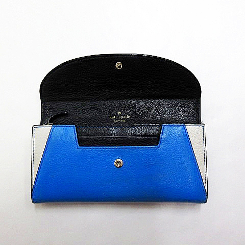 ケイトスペード KATE SPADE レザー 二つ折り 長財布 青 ブルー系 黒 