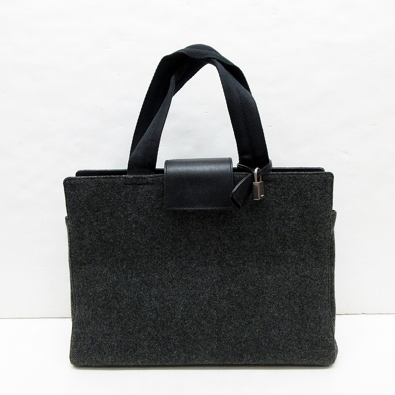 プラダ PRADA ウール ハンドバッグ トートバッグ 灰色 グレー系 