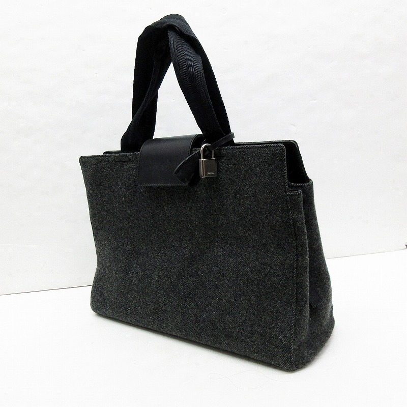 プラダ PRADA ウール ハンドバッグ トートバッグ 灰色 グレー系  