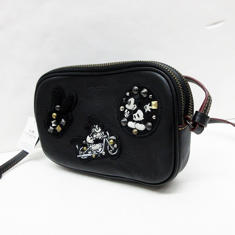 未使用品 コーチ Coach ディスニー Disney ミッキー レザー スタッズ ワッペン ミニ ショルダーバッグ 黒 ブラック系 F レディース 064 ベクトルパーク