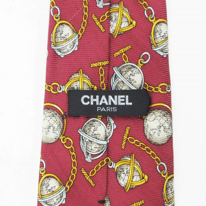 シャネル CHANEL ネクタイ 地球儀 総柄 絹 シルク 100％ 伊製