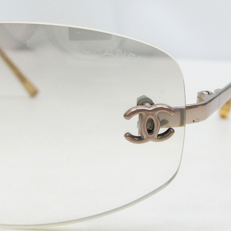 シャネル CHANEL 美品 4002 C.194/61 サングラス ココマーク ノンフレーム 伊製 イタリア製 57□19 130 灰色 グレー系 レディース