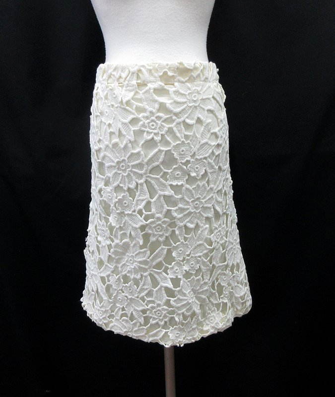 リリディア Lilidia 花柄 総レース ゴムウエスト フレア 膝丈 スカート  