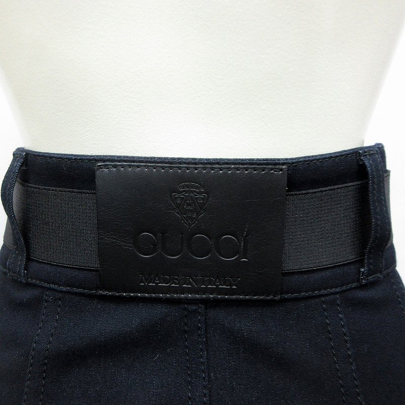 グッチ GUCCI ストレッチ 膝丈 タイト スカート 38 Mサイズ相当 紺 