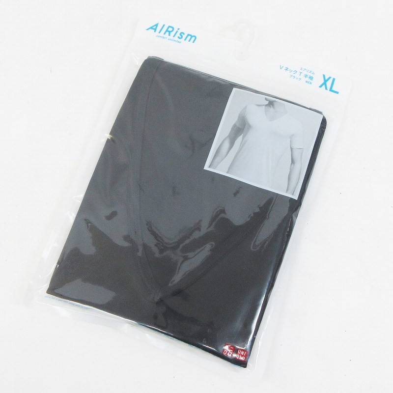 未使用品 ユニクロ Uniqlo エアリズム Airism Tシャツ カットソー 半袖 Vネック 無地 ストレッチ Xl 黒 ブラック系 メンズ 064 ベクトルパーク