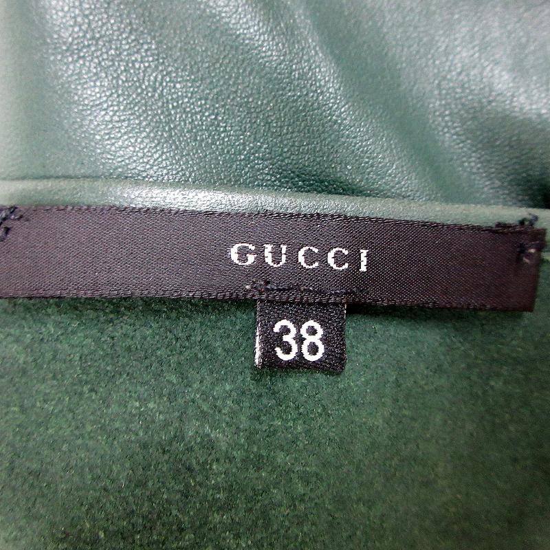 グッチ GUCCI 伊製 イタリア製 ギャザー デザイン ノーカラー レザー