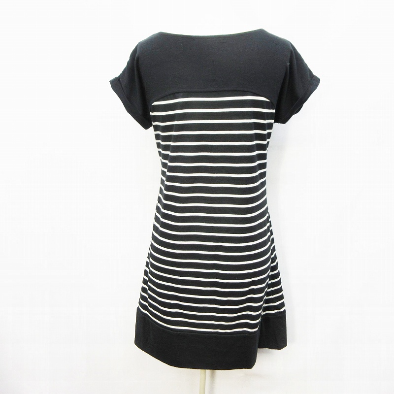 ルスーク Le Souk チュニック ワンピース カットソー 半袖 ドルマン 切替 丸首 ミニ丈 ボーダー 38 M相当 黒 ブラック系 白 ホワイト系 24 レディース 064 ベクトルパーク