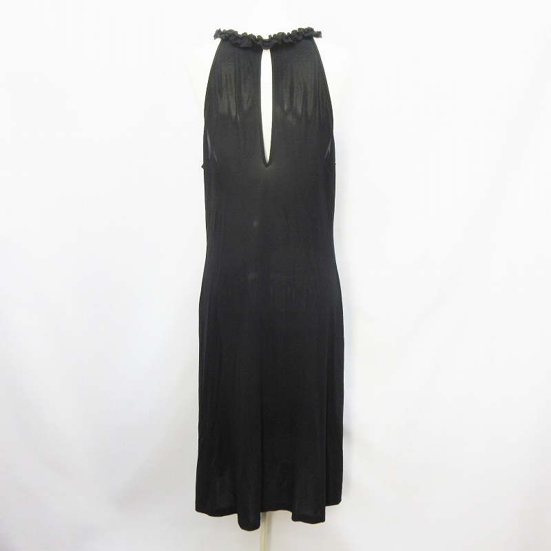 ブルーガール ブルマリン Blugirl Blumarine ワンピース ノースリーブ 膝丈 フレア シースルー フリル スタッズ I44 L相当 黒 ブラック系 レディース 064 ベクトルパーク