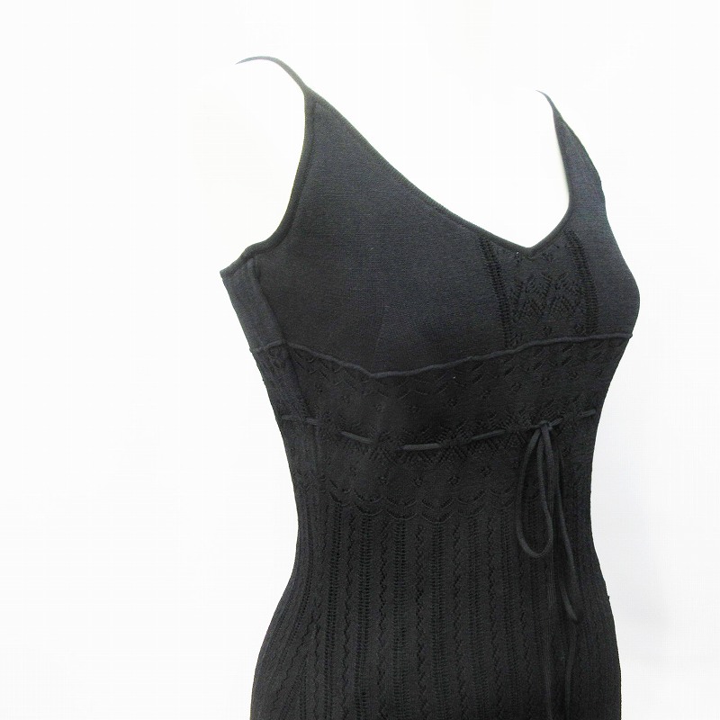 アランマヌキャン Alain Manoukian キャミソール ワンピース ロング タイト ノースリーブ Vネック レース リボン S相当 黒 ブラック系 26 レディース 064 ベクトルパーク