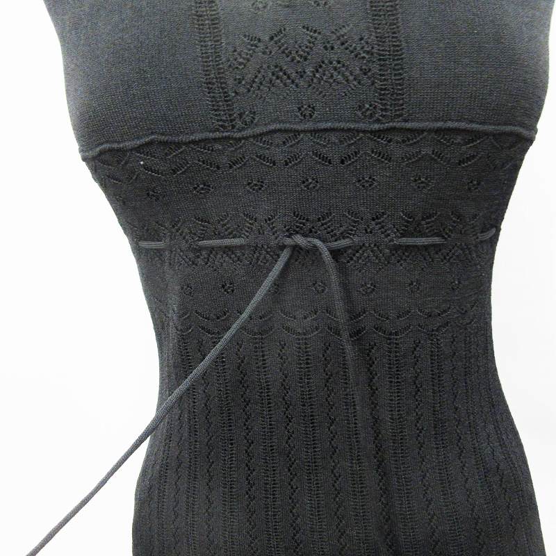 アランマヌキャン Alain Manoukian キャミソール ワンピース ロング タイト ノースリーブ Vネック レース リボン S相当 黒 ブラック系 26 レディース 064 ベクトルパーク