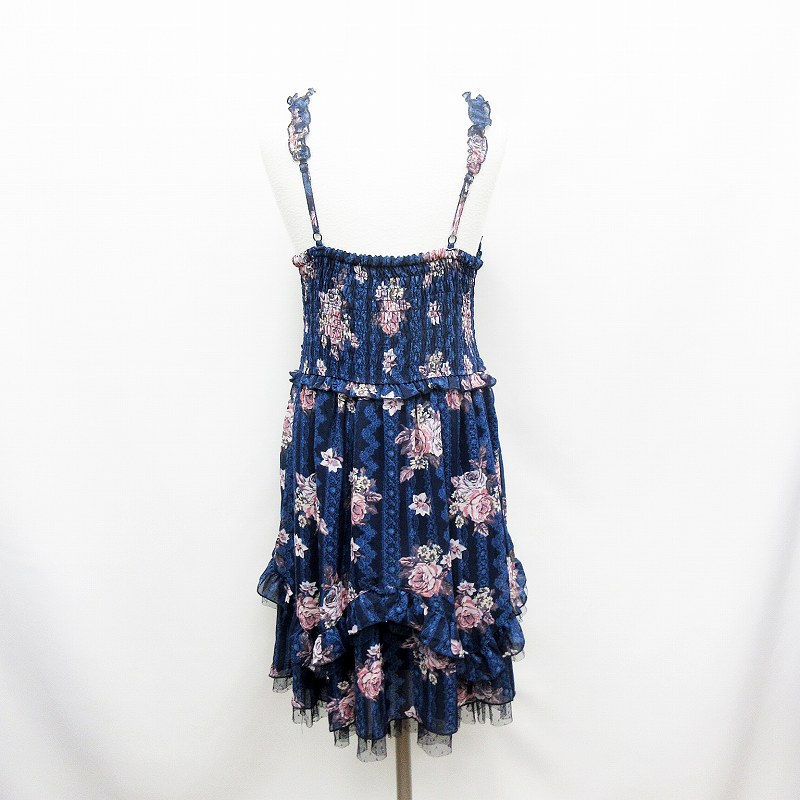 アクシーズファム Axes Femme キャミソール ワンピース キャミワンピ 花柄 レース M 紺 ネイビー ピンク レディース 064 ベクトルパーク