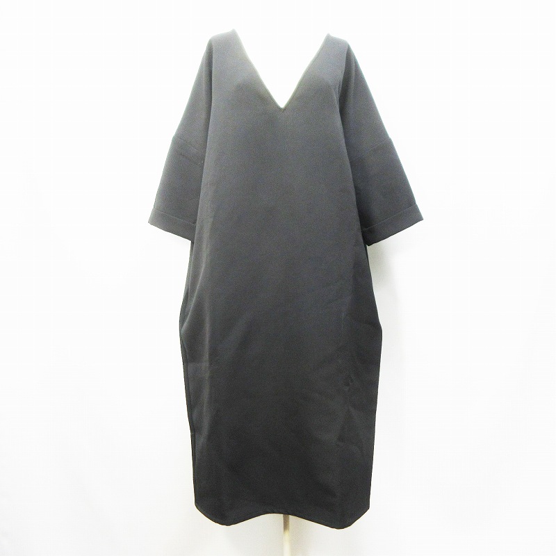 アンティカ Antiqua ワンピース 七分袖 ドロップショルダー Vネック ロング ストライプ F L相当 黒 ブラック系 レディース 064 ベクトルパーク