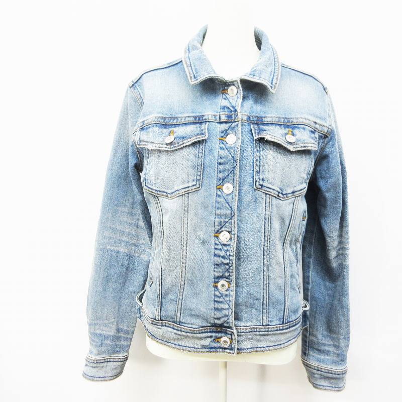 ザラ ベーシック Zara Basic Z1975 Denim デニム ジャケット ジージャン ダメージ加工 綿 コットン ストレッチ S インディゴブルー 藍色 レディース 064 ベクトルパーク