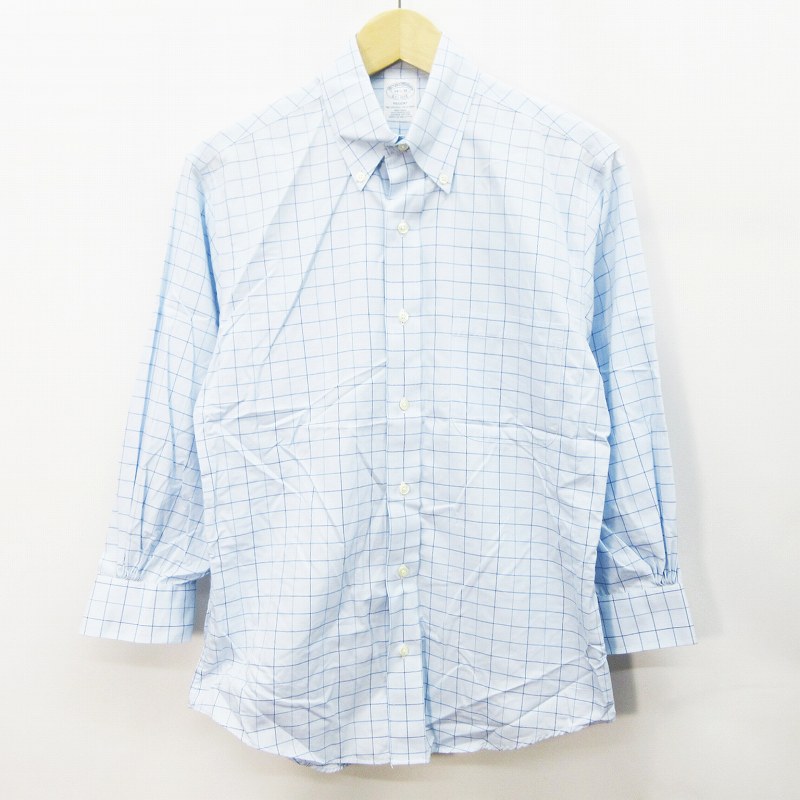 ブルックスブラザーズ Brooks Brothers シャツ 七分袖 ボタンダウン チェック 綿 コットン 100 14 1 2 31 M相当 青 ブルー系 メンズ 064 ベクトルパーク