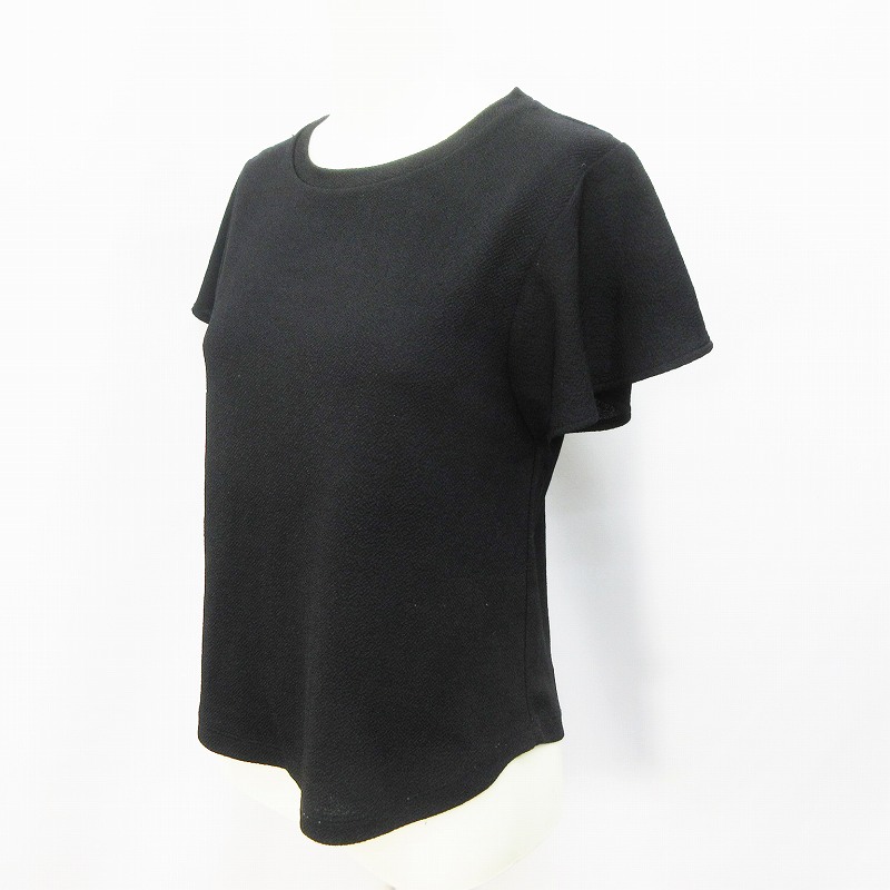 ジーユー Gu Tシャツ カットソー 半袖 フリル 丸首 ストレッチ S 黒 ブラック系 30 レディース 064 ベクトルパーク