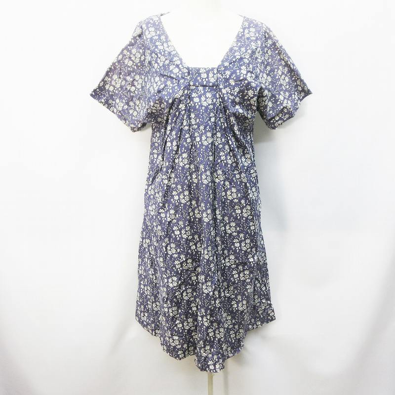 スピック スパン ノーブル Spick Span Noble ワンピース 半袖 膝丈 背開き 花柄 総柄 綿 コットン 100 M相当 紫 パープル系 30 レディース 064 ベクトルパーク