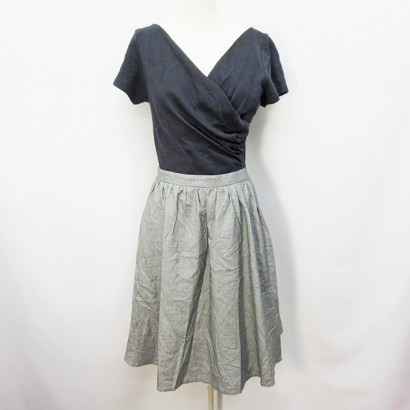 マーキュリーデュオ Mercuryduo ワンピース 半袖 膝丈 カシュクール F M相当 黒 ブラック系 灰色 グレー系 30 レディース 064 ベクトルパーク