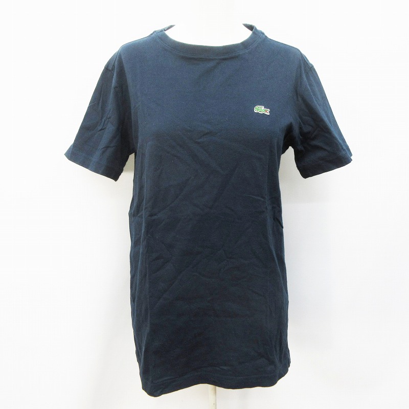ラコステ Lacoste Tシャツ カットソー 半袖 丸首 クルーネック ロゴ 刺繍 綿 コットン 100 2 M相当 紺 ネイビー 30 レディース 064 ベクトルパーク