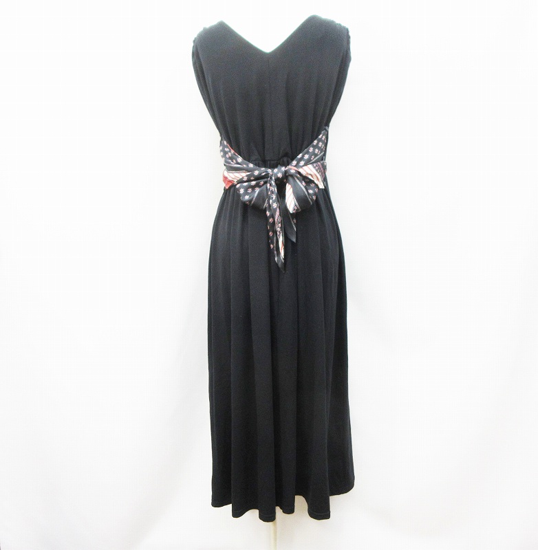 ソークローズ So Close マキシ ワンピース 半袖 フレンチスリーブ Vネック ロング フレア スカーフベルト S 黒 ブラック系 30 レディース 064 ベクトルパーク