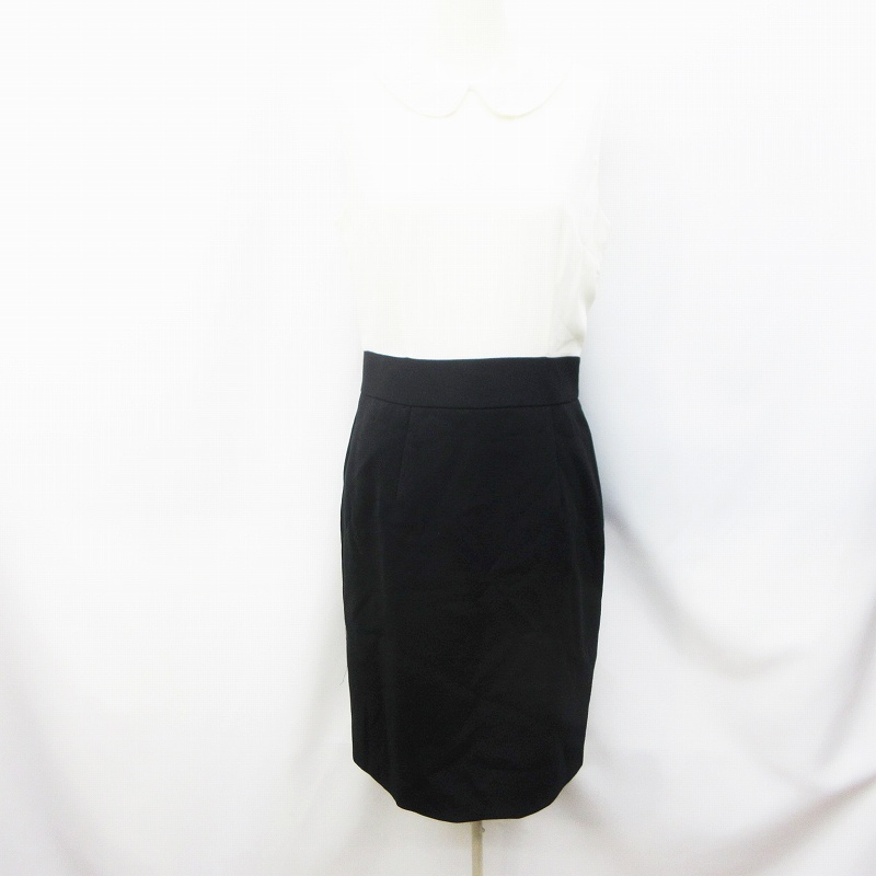 バナナリパブリック Banana Republic ドッキング ワンピース 丸襟 ノースリーブ 膝丈 スカート ビーズ 無地 2 M相当 白 ホワイト系 黒 ブラック系 30 レディース 064 ベクトルパーク