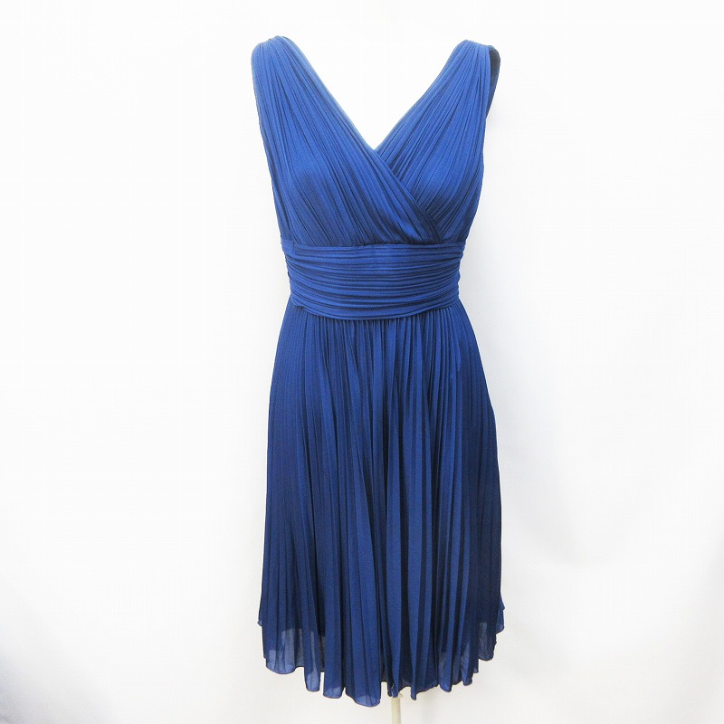 ストロベリーフィールズ Strawberry Fields Grace ドレス ワンピース ノースリーブ 膝丈 カシュクール ギャザー フレア カップ付き M相当 紺 ネイビー 30 レディース 064 ベクトルパーク