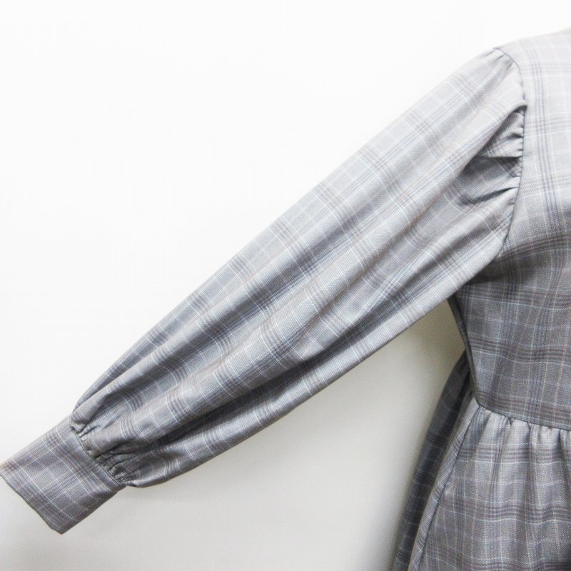 アンドドットノスタルジア Nostalgia ワンピース 長袖 ロング丈 マキシ丈 スタンドカラー 背開き チェック M 灰色 グレー系 30 レディース 064 ベクトルパーク