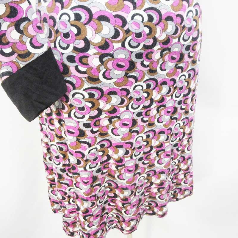 シネカノン Sinequanone ワンピース 七分袖 膝丈 スキッパー タイト 総柄 サイケ柄 サイケデリック柄 リボン ストレッチ S相当 黒 ブラック系 ピンク系 31 レディース 064 ベクトルパーク