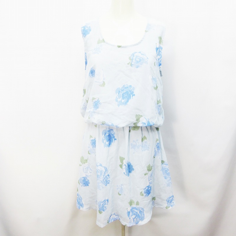 ソリデル Sorridere ワンピース ノースリーブ ミニ丈 切替 シースルー 花柄 シフォン フレア M 水色 ライトブルー レディース 064 ベクトルパーク