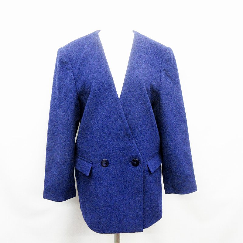 Ajesla カシミヤ混 ウール ノーカラー ダブル ジャケット 9ar 紫 パープル系 Mサイズ相当 レディース 064 ベクトルパーク