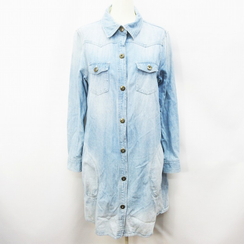 ブージュルード Bou Jeloud デニム ウエスタン シャツ ワンピース 長袖 ミニ丈 綿 コットン 100 M 青 ブルー系 レディース 064 ベクトルパーク