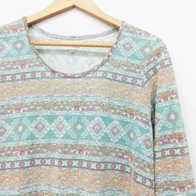 チチカカ Titicaca マキシ カットソー ワンピース 長袖 ロング 丸首 総柄 オリエンタル柄 民族柄 エスニック柄 M1 緑 グリーン系 マルチカラー レディース 064 ベクトルパーク