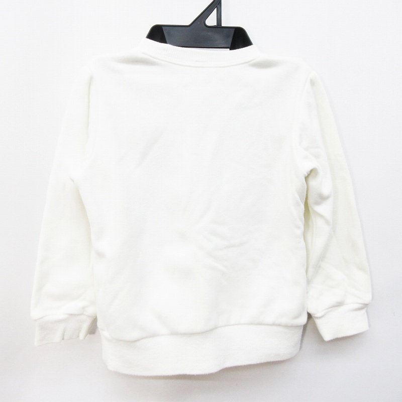 西松屋 キッズ 子供服 スエット トレーナー 長袖 丸首 ネコ柄 ファーワッペン アップリケ 裏起毛 100 白 ホワイト系 キッズ 064 ベクトルパーク