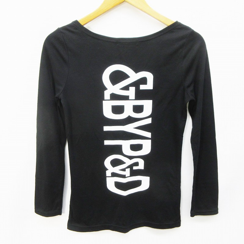 アンドバイピー ディー ピンキー ダイアン By P D Tシャツ ロンt カットソー 長袖 Uネック ロゴ刺繍 バックプリント 38 M相当 黒 ブラック系 レディース 064 ベクトルパーク